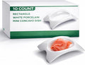 Restaurantware 4.1 x 2.9 Inch Mini Dishes 10 Rectangle Sauce Plates - Concave Design Oven-Safe White Porcelain Tasting Dishes Microwave-Safe Serve Appetizers Desserts or Condiments