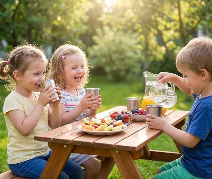 CHILLOUT LIFE Stainless Steel Cups for Kids and Adult 12 oz – Metal Kids Cups stackable for Home & Outdoor Activities, BPA Free Healthy Unbreakable Premium Metal Drinking Pint Glasses (4-Pack)