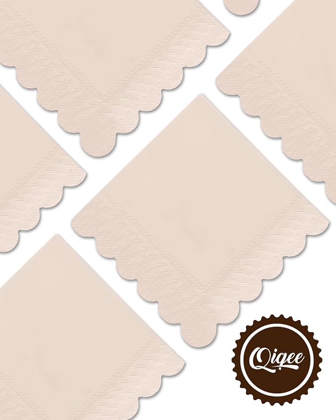 qiqee Cinnamon Pink Cocktail Dinner Napkins 5x5inch Disposable Beverage,Wedding, Birthday Party Dessert Wave Paper Napkins(120 Count)