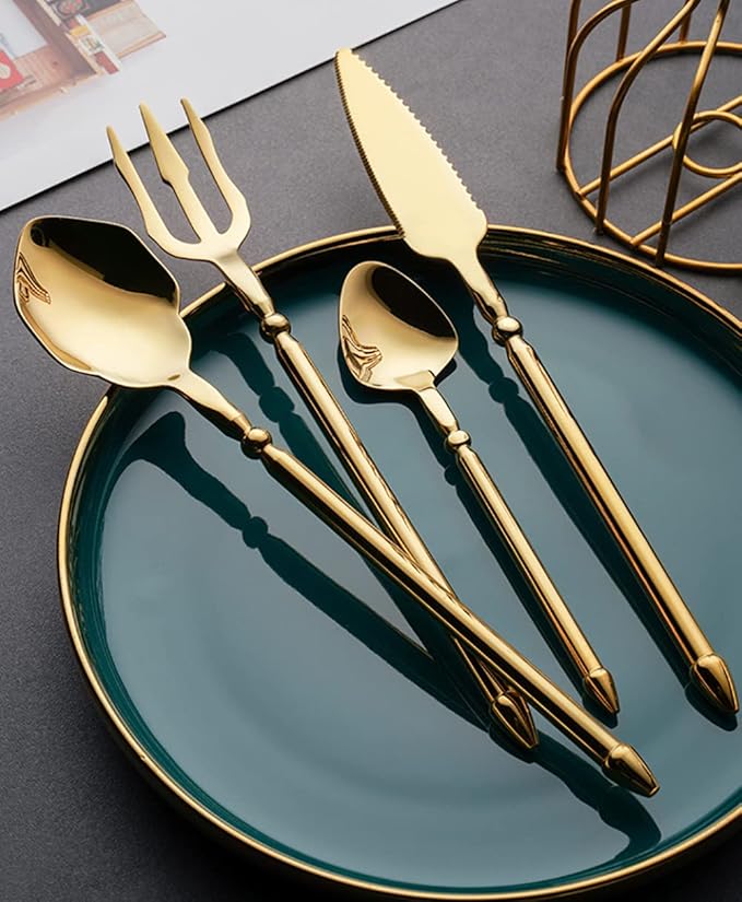 Gold Silverware Set for 12 Durable 18/10 Stainless Steel Flatware Set Creative Styles 48 Piece Modern Cutlery Tableware Utensils Set for Home Kitchen Wedding Restaurant Knives forks and Spoons
