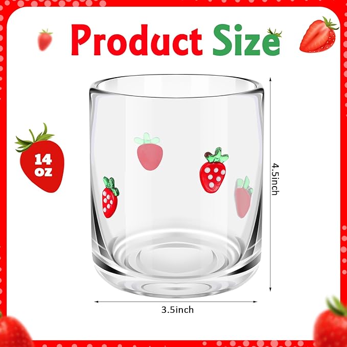 Icon Juice Glasses, 14oz Stemless Wine Drinking Juice Glass Cup for Valentine Party Supplies Gift(2 Pcs,Strawberry)