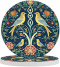 Vintage Flowers and Birds Cup Coasters Set of 2 Colorful Symmetry Pattern Tribal Floral Foliage Paisley Wooden Table Apartment Decor 100% Diatomite for Drinking Glasses,4 Inches