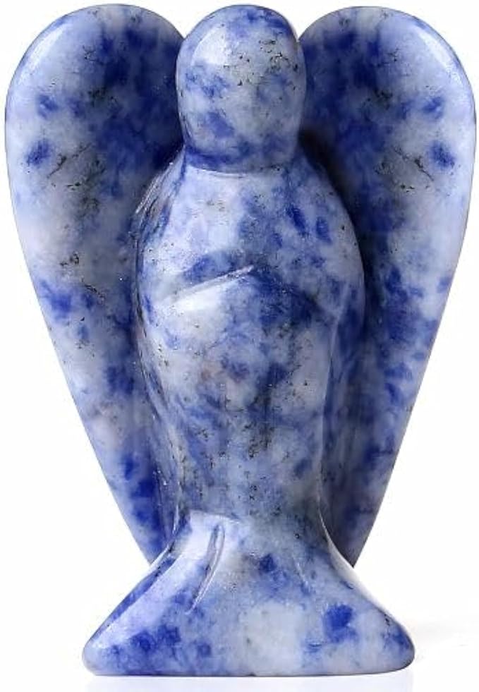 YATOJUZI 2" Blue Sodalite Angel Decors Natural Healing Crystals Polished Carved Gemstones Stones Hand Guardian Cute Sculpture Statue Reiki Energy Figurines Home Room Office Desk Decor Gifts for Women