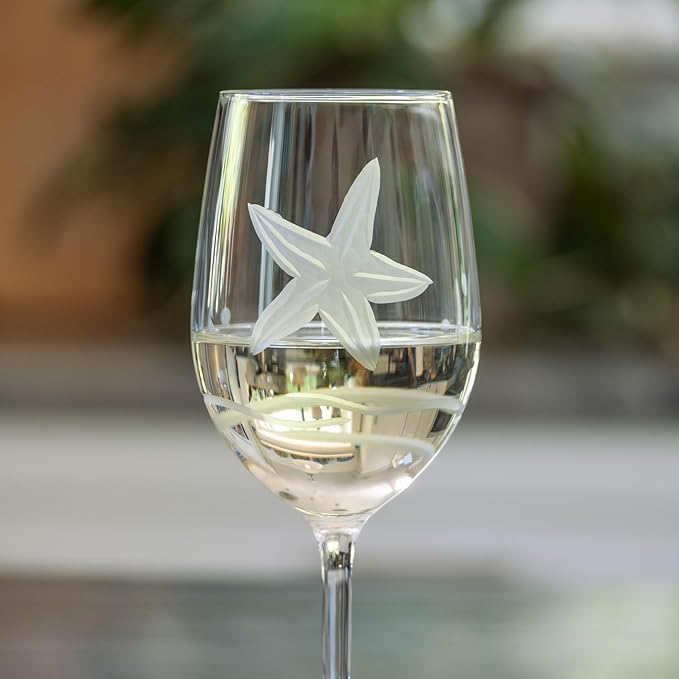 Rolf Glass Starfish White Wine Glass | 12oz Coastal glassware | Set of 2 | Engraved Lead-Free Wine Glasses | Made in the USA