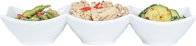 Restaurantware Voga 8.5 Ounce Divided Serving Dishes 10 Square Condiment Serving Dishes - 3 Compartments Serve Appetizers Snacks Dips Or Dressings White Melamine 3 Compartment Dishes