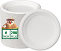 JOLLY CHEF 100% Compostable Small Paper Plates, 200 Pack 6 Inch Heavy Duty Dessert Plates, Disposable Biodegradable Eco-Friendly Sugarcane, Bulk White