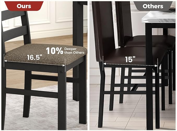 Sophia & William 5 Piece Dining Table Set for 4, Faux Marble Kitchen Table and Chairs Set, Solid Wood Farmhouse Dinner Table Set,Venatino White Marble & Black