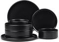E-far 8-Piece Black Plates and Bowls Sets - Stoneware Dinnerware Sets with Pasta Bowls for 2 | Matte Black Kitchen Modern Dish Set, Microwave & Dishwasher Safe