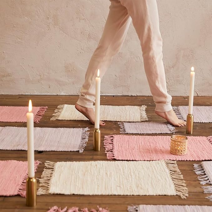 PILLOWPIA Handcrafted Chindi Placemat – 100% Cotton, Handwoven Boho Table Mat | Eco-Friendly Colorful Decor for Dining Room, Kitchen, or Coffee Table – Peony Pink Woven Accent