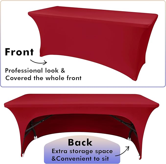 Nasitos 2 Pack Spandex Tablecloths for 6 Foot Rectangle Table-Open Back Red Stretch Table Cloths for 6 Foot Folding Table, Wrinkle Resistant for Wedding, Parties, Buffet, Baby Shower