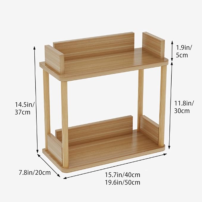 Desktop Organizer Shelf, Multi Tier Wood Tabletop Bookshelf, Space Saving Countertop Storage Rack for Office, Bedroom, Living Room(Light Walnut,15.7 * 7.8 * 14.5in)