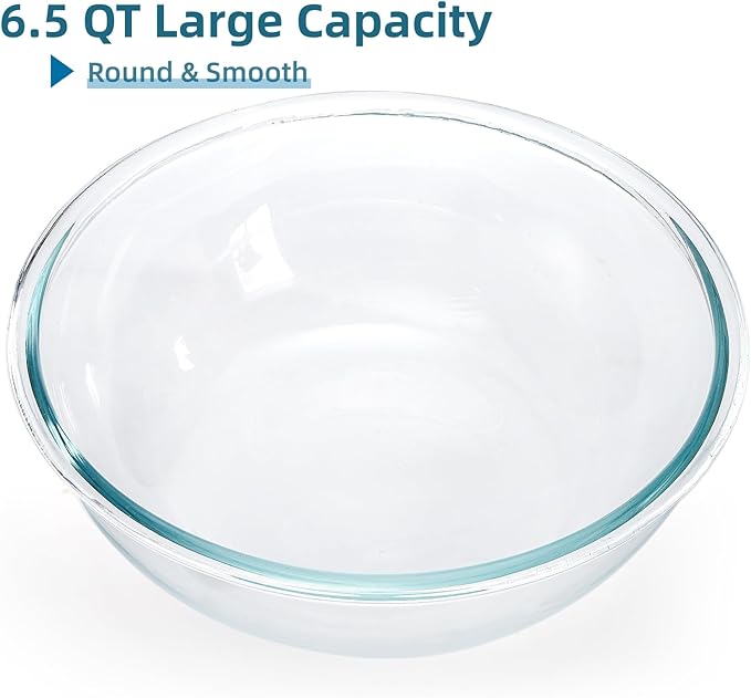 6.5 Qt Glass Mixing Bowl, 12 Inch Clear Extra Large Salad Bowls, Tempered Big Cooking Bowl for Sourdough, Kitchen Baking, Meal Prepping, Serving, Dishwasher Microwave & Freezer Safe