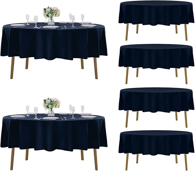 Fokitut 6 Pack Round Tablecloth, 90 Inch, Stain Resistant and Wrinkle Polyester Table Cloth, Fabric Table Cover for Kitchen Dining, Wedding, Party, Holiday Dinner-Navy