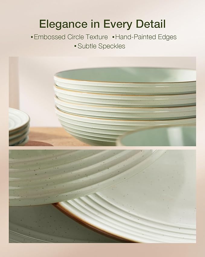 Famiware Jupiter Dinnerware Set, Plates and Bowls Dish Sets for 6 (18 Pieces), Microwave and Dishwasher Safe Stoneware Speckled Tableware, Chip and Scratch Resistant, Light Green