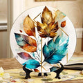 Floral Leaves Plant Ceramic Display Plate 10-inch Round, Home Decor with Stand & Hook DP-208374381