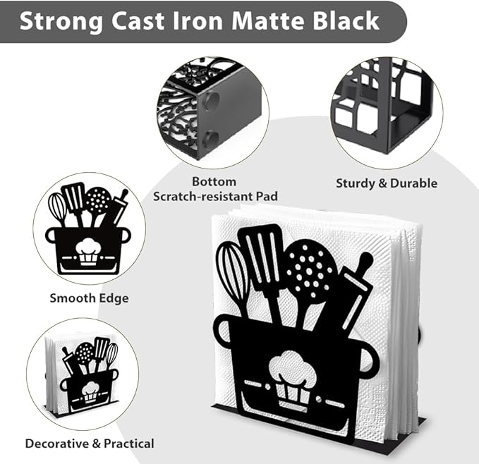 Kitchenware Decorative Black Metal Napkin Holder for Table, 4.9" x 5.3" x 2" Pot Standing Napkin Holder for Home Kitchen Restaurant Picnic Party Coffee Bar Dining Room