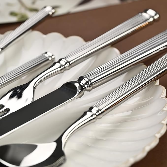 Silverware Set for 12 Flatware Set 48 Pieces Elegance Luxury Tableware Set Roman Column Handle Knives and Forks spoons 18/10 Stainless Steel Cutlery Utensil Sets for Home Restaurant Dishwasher Safe