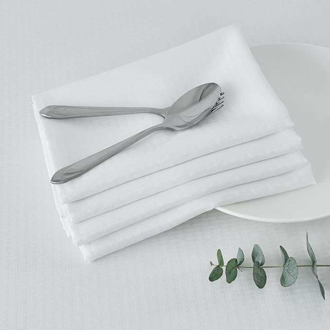 maxmill Cloth Napkins 20 x 20 Inch Weaved Texture Pattern Soft Comfortable and Luxury Serviette for Restaurant Family Dinners Weddings Parties and Banquets Set of 4 Pieces, White