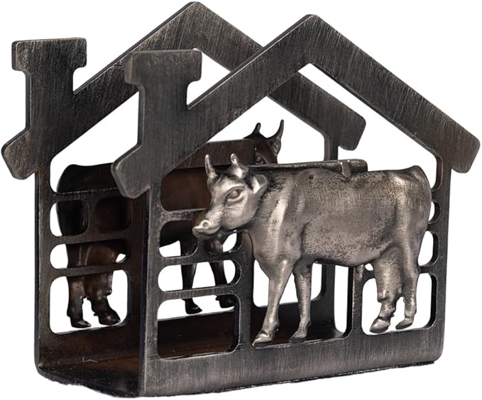 Metal Napkin Holder for Table, Antique Cow Farm Style, Rustic Vertical Tissue Napkins Holder for Paper Napkins (Cow/Black)