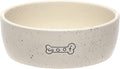 Pearhead Ceramic Pet Bowl 3-Cup Capacity Durable Speckled Dish with Woof Graphic Food Water Feeder for Small Medium Dogs