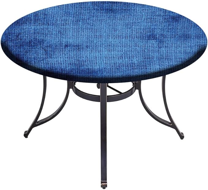Elastic Tablecloth, Navy Blue Deco Decorative Fabric Table Cover for, Faded Burlap Texture Old Fashioned Grunge, Fit Round Tables 23inch Diameter, Buffet Table/Parties/Holiday Dinner, Royal Blue