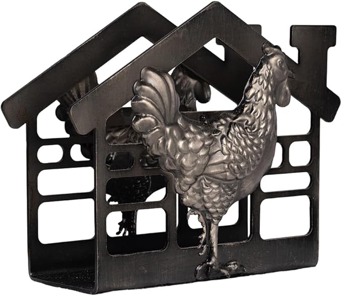 Metal Napkin Holder for Table, Antique Rooster Decorative Farm Style, Rustic Vertical Tissue Paper Napkins Holder for Paper Napkins (Rooster/Black)