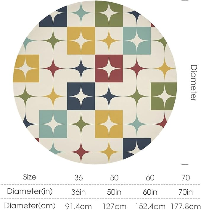 Middle Century Modern Round Tablecloth, Retro Mid Century Geometry Abstract Bohemia Tablecloth for Home Party Dining Room Kitchen Decor 60Inch(152cm)