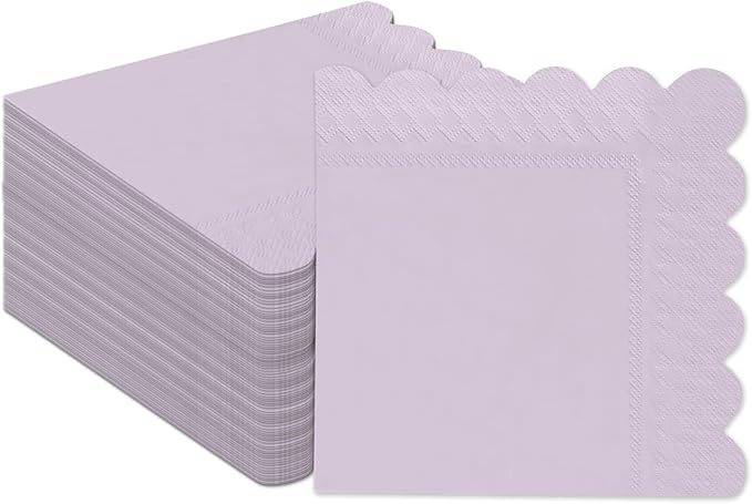 qiqee Coral Purple Cocktail Dinner Napkins 5x5inch Disposable Beverage,Wedding, Birthday Party Dessert Wave Paper Napkins(120 Count)