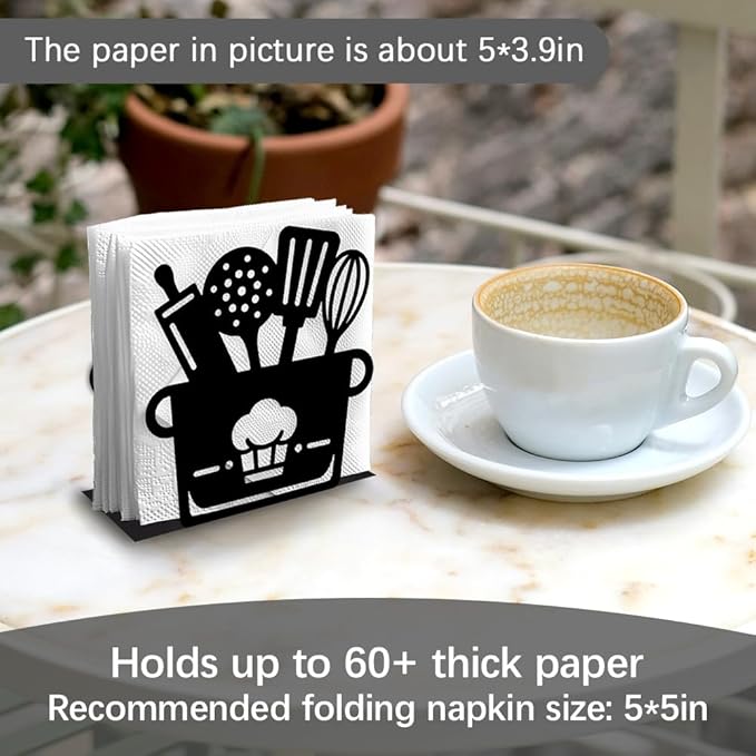 Kitchenware Decorative Black Metal Napkin Holder for Table, 4.9" x 5.3" x 2" Pot Standing Napkin Holder for Home Kitchen Restaurant Picnic Party Coffee Bar Dining Room