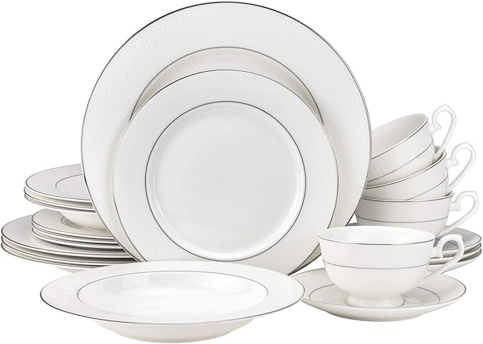 EURO Porcelain 20-pc. Dinner Set Service for 4, 24K Gold-plated Luxury Bone China Tableware ("Maria" 6832P)