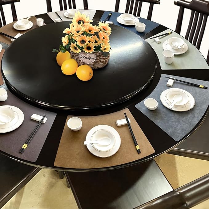 Leather Round Table Washable Placemats, Thick Faux Leather Heat Resistant Wedge Table Placemat, Waterproof Non-Slip Easy to Clean Place mat for Kitchen Coffee Dining Room Table Set of 13