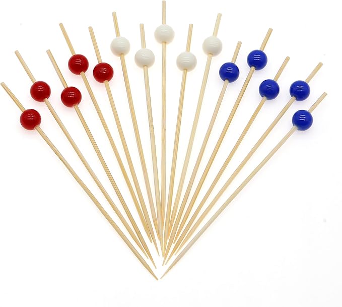 Minisland Milky White Pearl Cocktail Picks, 4.7 Inch Long Bamboo Fancy Toothpicks for Appetizers, Decorative Easter Holiday Wedding Party Food Drink Garnish Fruit Skewer Sticks 100 Counts - MSL455