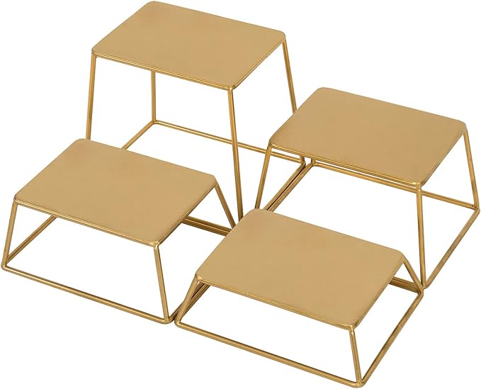 MyGift 4 Piece Set Modern Brass Tone Metal Nesting Tabletop Cupcake Display Risers, Food Appetizer Dessert Buffet Table Serving Stands for Home Party Event Retail (Brass)