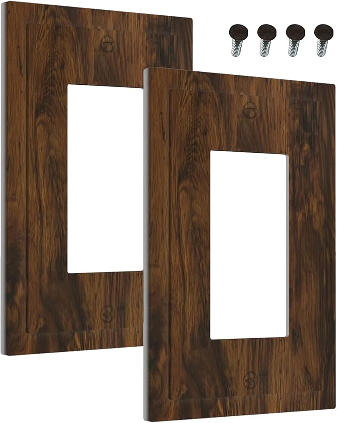 Outlet Covers Brown Rustic Wood Grain Vintage Wooden Texture 1 Gang Wall Plate Single Rocker Light Switch Cover Decorative GFCI Receptacle Electrical Switchplate for Cabin Bedroom Decor（2 Pack）