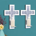 Pibeyer Crystal Crush Diamond Candle Holder Set of 2, Rectangle Silver Mirrored Candle Sconces, Wall Decorations for Living Room, Dining Room (Cross)