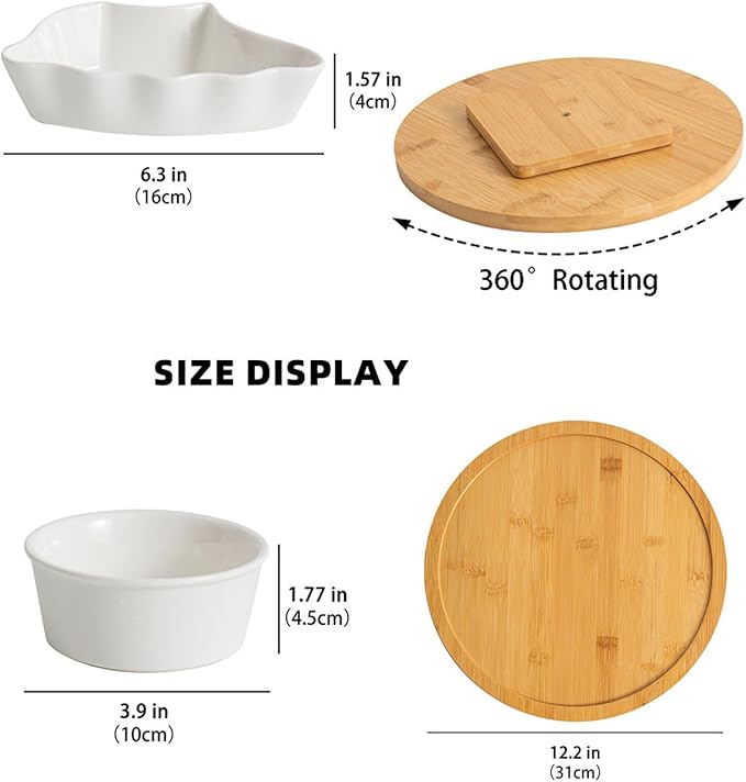 7-Piece Divided Serving Tray Set for Party, 12-Inch Rotating Serving Tray for Dining Table with Removable Dividers, Lazy Susan Platter for Charcuterie, Appetizers & Snacks