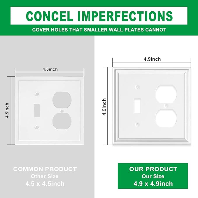 White Modern Decorative Wall Plate Light Switch Cover Decorator Outlet Covers Rocker Switch Plates Bamboo Fiber Material Wall Plates for Kitchen Bathroom (2 Gang Toggle/Duplex-2 Pack)
