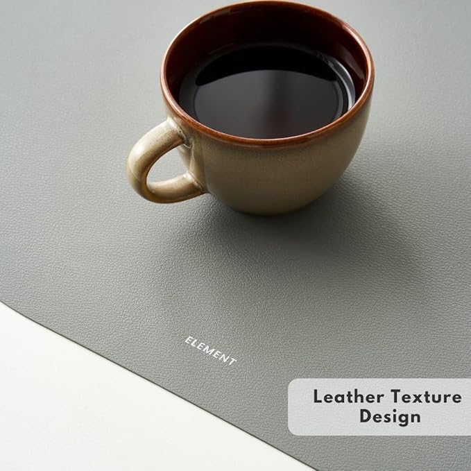 Matt Oval Silicone Placemats Set of 4 with Matching Coasters – Heat Resistant, Waterproof, Easy to Clean Non-Slip Modern Dining Table Mats – Premium Leather Textured Japandi Kitchen Decor