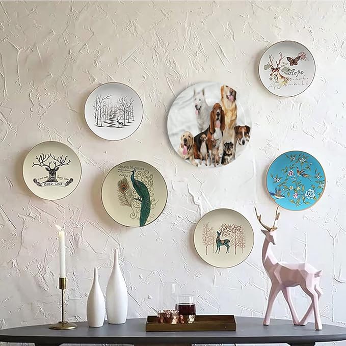 Decorative Plates, Dog Lover Print Ornament, House Pet Photo Shoot, 10 Inch, 1 Plate with 1 Display Stand, Multicolor