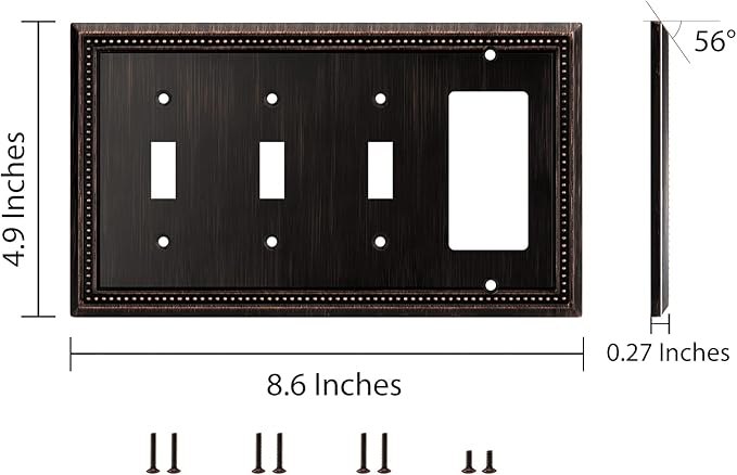 Henne Bery Sunken Pearls Heavy Duty Decorative Wall Plate Switch Plate Outlet Cover (Triple Toggle/Single Decorator, Aged Bronze)