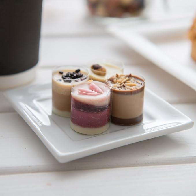 Restaurantware 3.5 Inch Appetizer Plates 10 Flat Square Plates - Glossy Finish Chip-Resistant White Porcelain Small Plates For Desserts Samples Or Tastings