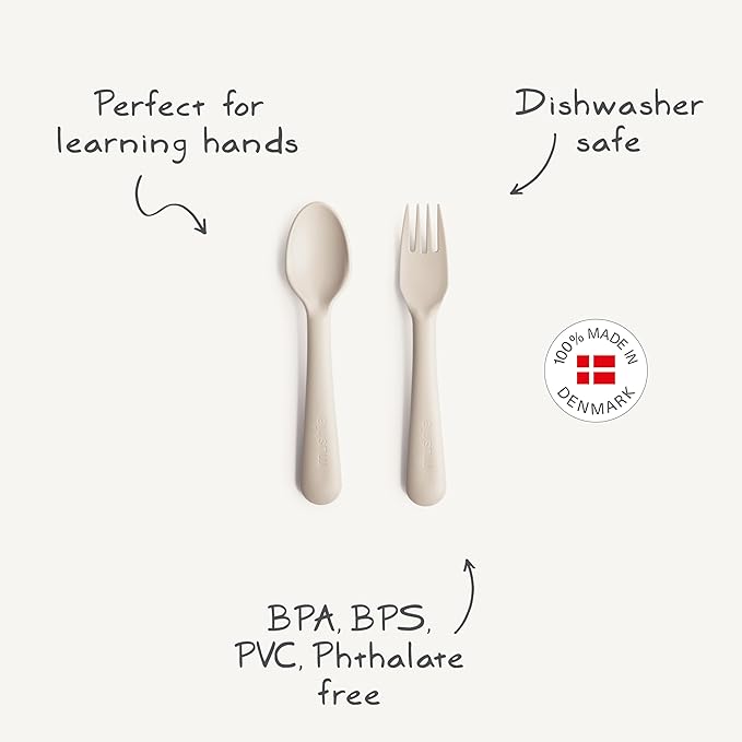mushie Flatware Fork and Spoon Set For Kids | Made in Denmark (Ivory)