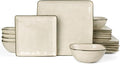 Famiware Dinnerware Sets for 6, Ocean Square 18-Piece Kitchen Plates and Bowls Sets, Microwave and Dishwasher Safe, Scratch Resistant, Light khaki