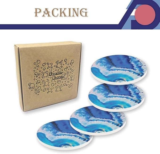 4-Piece Round Absorbent Ceramic Coaster Set with Cork Base – Durable Drink Coasters for Mugs, Cups, and Tabletop Protection (Crown Flamingo)
