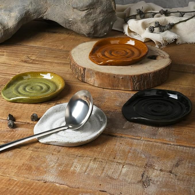 Ceramic Spoon Rest for Stove Top, Ceramic Spoon Holder for Kitchen Counter, 5 Inches Coffee Spoon Holder Utensil Rest for Cooking, White Gifts for Women Men