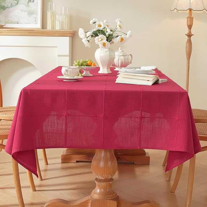 Zobesta Linen Table Cloth Rectangle Table 120 x 53 Inch, Cotton Red Linen Tablecloth Rectangle Heavy Weight Washable Farmhouse Soft Boho Tablecloth for Outdoor, Party, Holiday, Picnic, Dining