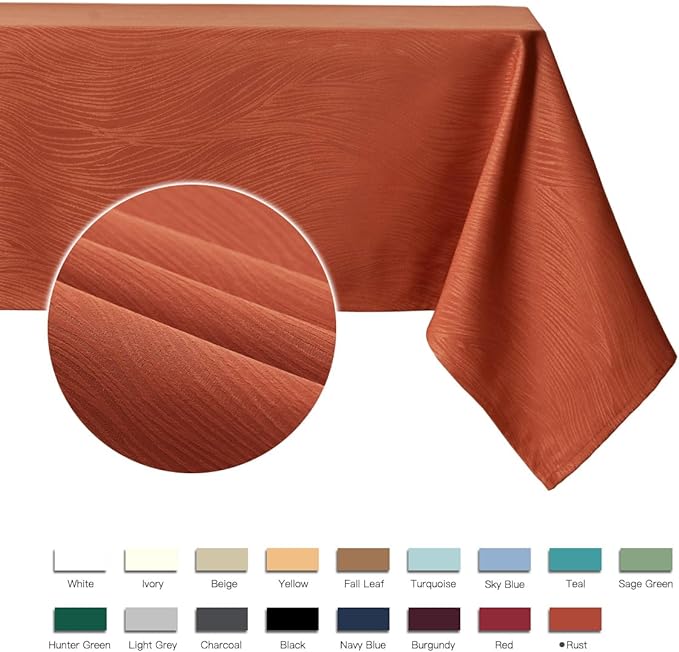 maxmill Jacquard Tablecloth Swirl Design Spillproof Wrinkle Free Soft Dining Table Cloth Halloween Decorative Fabric Table Cover for Fall Harvest Thanksgiving Dinner, Rectangle 60 x 84 Inch Rust