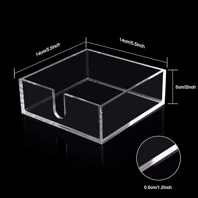 Acrylic Cocktail Napkin Holder for Table, Clear Beverage Napkin Holder Square Rectangle for Dinner, Kitchen, Bathroom, Restaurant, Bar (2 Pieces, 5.5 x 5.5 Inch)