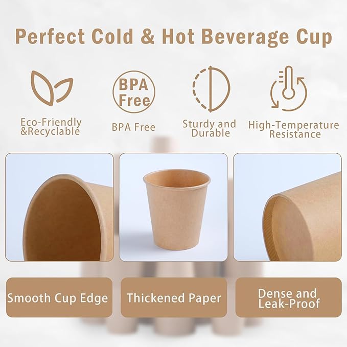 Lamosi 100 Count 3 oz Kraft Paper Cups, Disposable Small Coffee Cups, 3 Ounce Sample Cups for Bathroom, Mouthwash, Party, Picnic