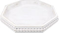 Whitewashed Octagonal Wood Decorative Tray, Small Farmhouse Wooden Serving Tray with Beads, Versatile Shabby Chic Coffee Table Tray for Kitchen Counter, Ottoman, Living Room